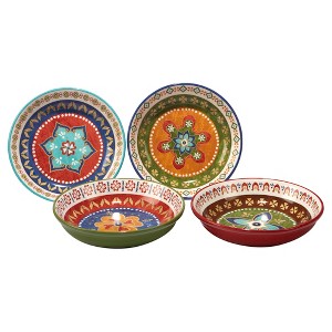 Certified International Monterrey by Veronique Charron Ceramic Bowls 40oz Blue - Set of 4: Large Pasta Bowl Set, Floral Design - 1 of 2