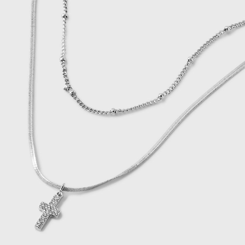 Pave Cross and Chain Multi-Strand Necklace - Wild Fable&#8482; Silver, 4 of 9