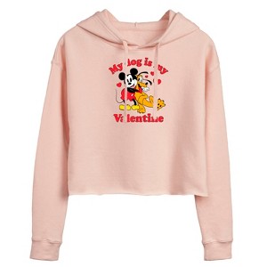 Women's - Disney - My Dog Is My Valentine Cropped Graphic Hoodie - 1 of 2