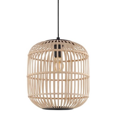 Bordesley 20" Black Wooden Drum Pendant Light for Indoor/Outdoor