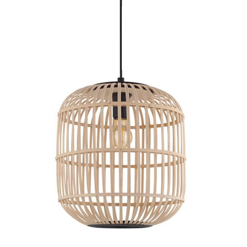 1-Light Bordesley Drum Pendant with Wooden Shade Black/Natural - EGLO, 3 of 7
