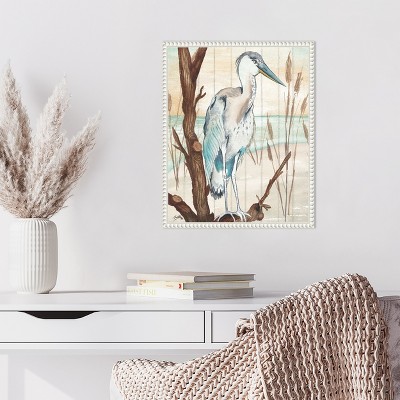 Heron on Branch Coastal Canvas Framed Wall Art 16 x 20