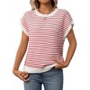 Women's Short Sleeve Sweater Spring Summer 2025 Round Neck Striped Pullover Cap Sleeve Knit Sweater Vest Tops - 3 of 4