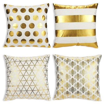 Juvale Set of 4 Gold Decorative Pillow Case Cushion Covers with Gold Foil Geometric 17 x 17 in