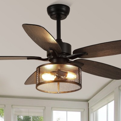 48 or 56 Inches Ceiling Fan with Caged Light and Plywood Blades