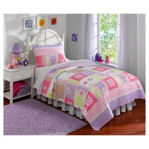 Twin 2pc Happy Owls Quilt Set - My World, Gray