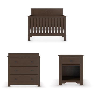 Child Craft Woodland 4-in-1 Convertible Crib, Dresser, and Nightstand 3-Piece Nursery Set