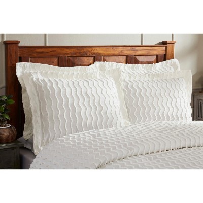 Isabella Wave Pattern 100% Cotton Chenille Comforter Set - Ivory
