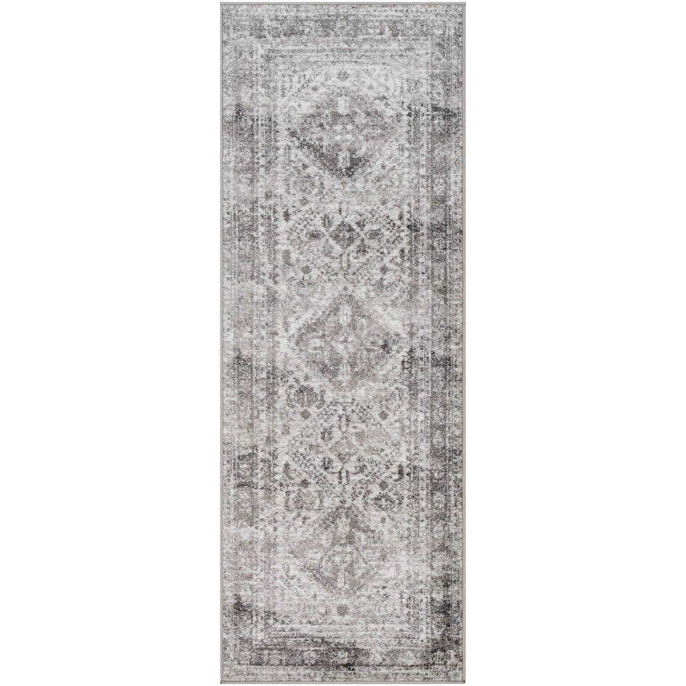 Photos - Area Rug Livabliss 2'7"x7'3" Runner Melissa Traditional Rugs Charcoal Gray: Stain & Fade-Resistant, Medium Pile
