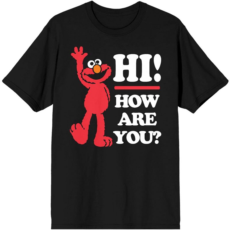 Sesame Street Elmo Hi How Are You Crew Neck Short Sleeve Black Men's T-shirt, 1 of 4