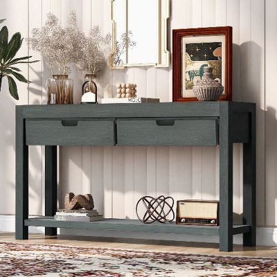 PAGED Wood Console Table with 2 Drawers & Shelf, Entryway Table with Storage, Entryway Sofa Side Table for Living Room