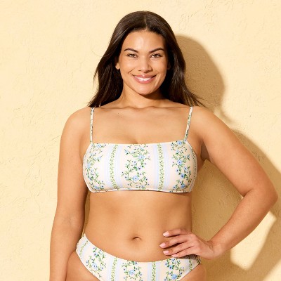 Shade & Shore Women's Floral Print Bandeau Bikini Top - Shade & Shore™ Cream XL — фото 4