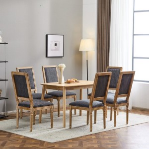 TiramisuBest [Set of 6] French Country Dining Chairs with Cane Backrest & Upholstered Seats,Vintage Solid Wood Frame,Blue Gray - 1 of 4