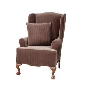 Stretch Pinstripe Wing Chair Slipcover Chocolate - Sure Fit, Brown