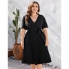Plus Size Women's Pleated Midi Dress with Belt Flowy Casual Elegant Knee Length Dress for Work Summer - 4 of 4