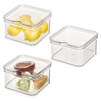 iDesign Stackable Fridge Organizer Bins with Lids - Set of 3  - Clear