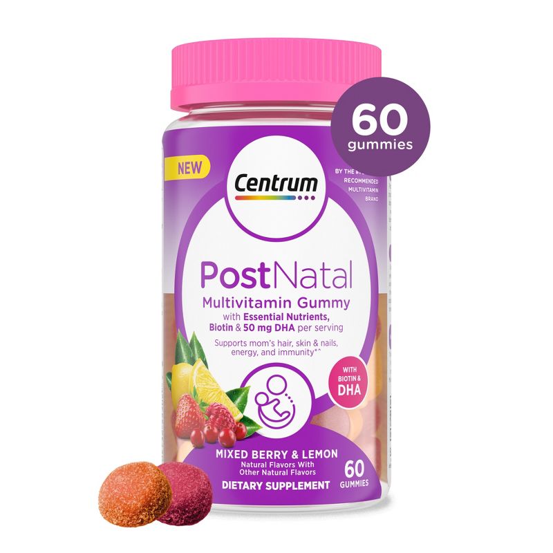Centrum Biotin and DHA Postnatal Vitamin Gummies - Mixed Berry/Lemon - 60ct, 1 of 15