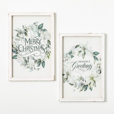 23.75"H Sullivans Poinsettia Wall Decor - Set of 2  Green