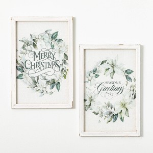 23.75"H Sullivans Poinsettia Wall Decor - Set of 2  Green - 1 of 4