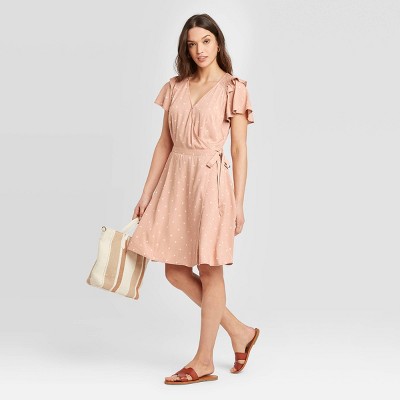 pink wrap dress short