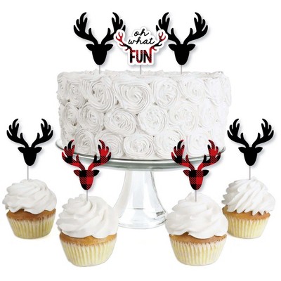 Big Dot of Happiness Prancing Plaid - Dessert Cupcake Toppers - Reindeer Holiday and Christmas Party Clear Treat Picks - Set of 24