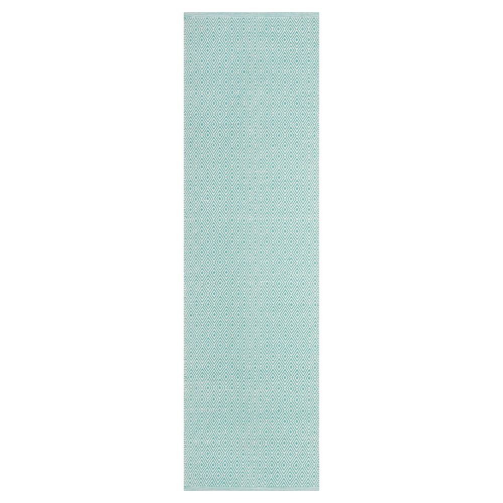 2'3inx8' Runner Ivory/Aqua Stripe Flatweave Woven - Safavieh