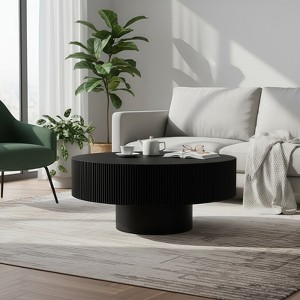 KTMBDW Round Coffee Table, Fluted Coffee Table with Sturdy Pedestal, Mid Century Modern Coffee Table for Living Room, Bedroom, Terrace, Office, Black - 1 of 4