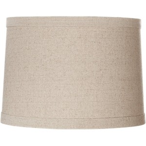 Springcrest Natural Linen Medium Drum Lamp Shade 13" Top x 14" Bottom x 10" High (Spider) Replacement with Harp and Finial - 1 of 4