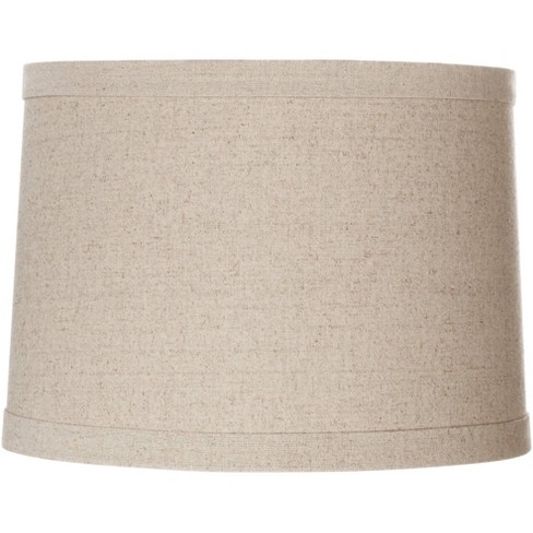 Springcrest Natural Linen Medium Drum Lamp Shade 13" Top x 14" Bottom x 10" High (Spider) Replacement with Harp and Finial - image 1 of 4