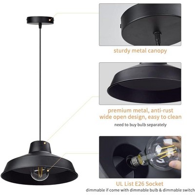 Runesay Black Pendant Light, Farmhouse Metal Adjustable Hanging Light Fixture, Dome Barn Pendant Light, Vintage Swag Light, E26(bulb not included)