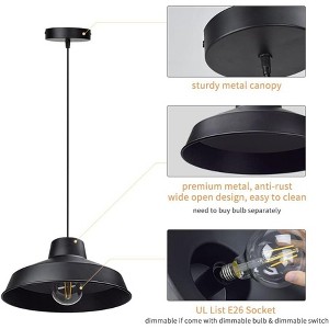 Runesay Black Pendant Light, Farmhouse Metal Adjustable Hanging Light Fixture, Dome Barn Pendant Light, Vintage Swag Light, E26(bulb not included) - 1 of 4