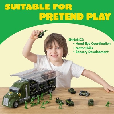 25-Piece Green Military Die-Cast Truck Set with Soldiers