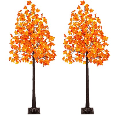 Romswi 2Pack 6FT Artificial Lighted Maple Trees with 240 LEDs, Fall Tree with Warm White Lights for Indoor Outdoor Thanksgiving Decor