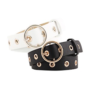 Unique Bargains Womens Leather Belt Studded Grommet with Circle Metal Buckle for Jeans Dress Pants - 1 of 4