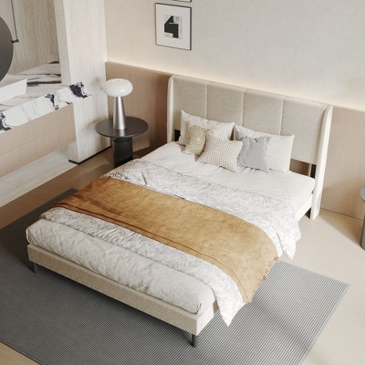 Famapy Queen Size Upholstered Bed Frame with USB Ports & LED Headboard,TB117-Tested Fabric,Style+Safe,Multiple Headboard Styles,Bedroom Centerpiece