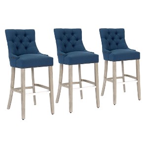 WestinTrends 29" Linen Tufted Buttons Upholstered Wingback Bar Stool (Set of 3) - 1 of 4