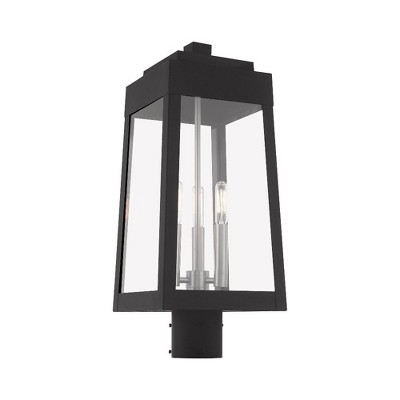 Oslo Sleek Black Brass 3-Light Outdoor Post Lantern with Clear Glass