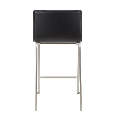 Mara 26" Black Faux Leather and Stainless Steel Counter Stools - Set of 2