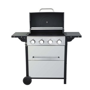 BestParts 4-Burner Propane BBQ Grill, Outdoor Gas Barbecue Cooker with Side Table, 34200 BTU, Enamel Grates, Wheels, Stainless Steel Frame - 1 of 4