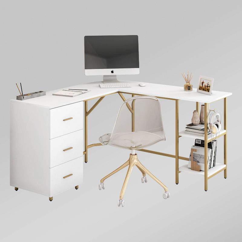 L Shape Home Office Two-Tone Desk with Storage - Techni Mobili, 3 of 13