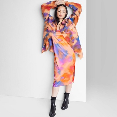 Women's Satin Slip Dress - Wild Fable™ Orange Tie-Dye