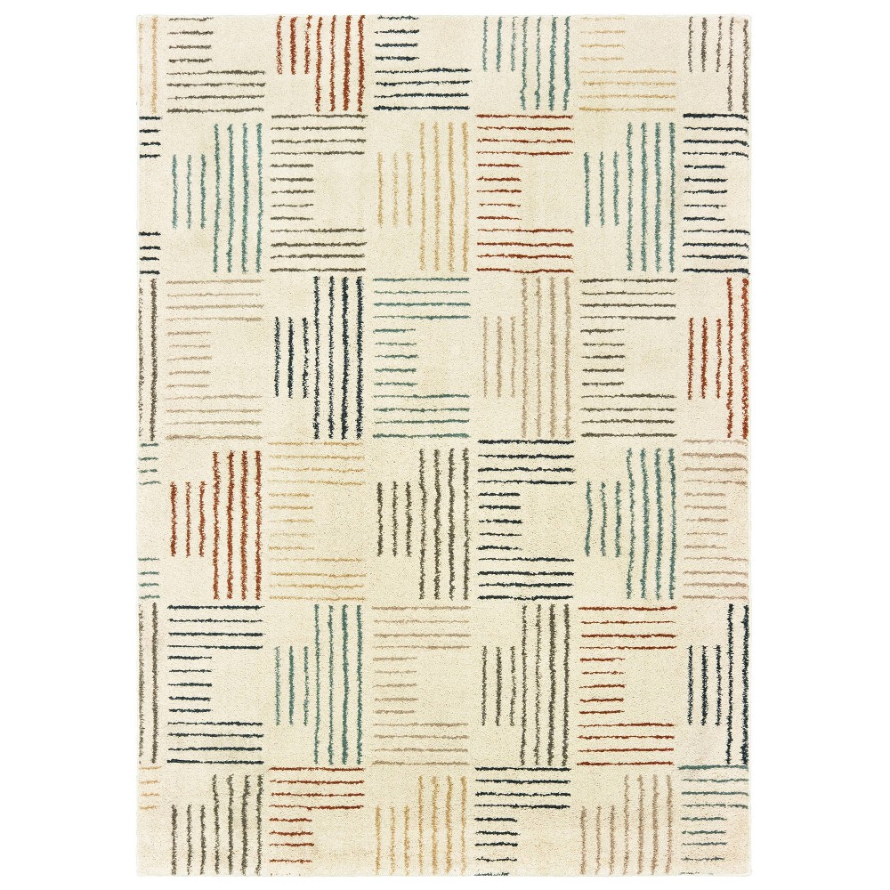 Photos - Area Rug 6'7"x9'2" Camryn Striped Blocks Geometric Rug Ivory - Captiv8e Designs