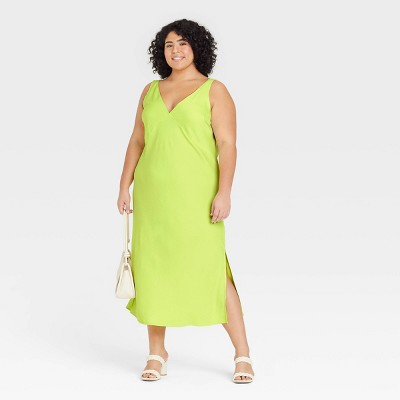 green slip dress plus size