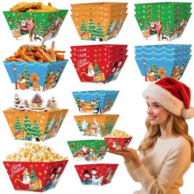 12 Christmas paper plates,Christmas tree/gingerbread/reindeer patterns,Christmas party snack bowls,disposable paper items