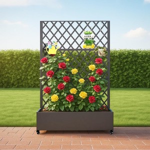 Privacy Screen with Planter Box, 72" H x 47" W Outdoor Privacy Screens and 3-Panels, Garden Decorative Planter Box with Trellis - 1 of 4