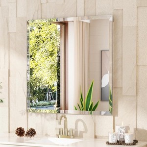 Frameless Rectangle Bathroom Mirror, Shatterproof Beveled Edge Glass, Modern Wall Mirror - 1 of 4