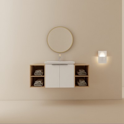 Vynxaria 48-Inch Soft Close Bathroom Vanity with Sink and Two Small Storage Shelves ¨C Stylish Organization