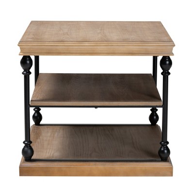 Sebastian Industrial Greywashed Wood & Black Metal 3-Tier End Table