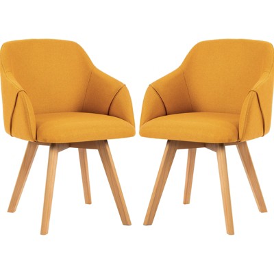 Bekrvio Swivel Dining Chairs with Arm Set of 2 - Modern Linen Upholstered Accent Desk Chairs with Solid Wood Legs for Kitchen,Living Room
