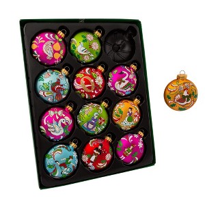 Kurt Adler 65MM Glass 12 Days Of Christmas Glass Ball Ornaments, 12-Piece Boxed Set - 1 of 4
